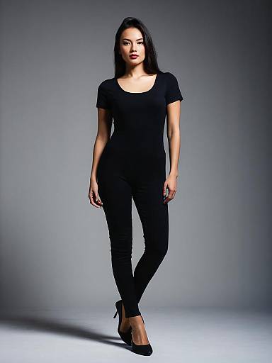 Woman in Black Fitted Bodysuit