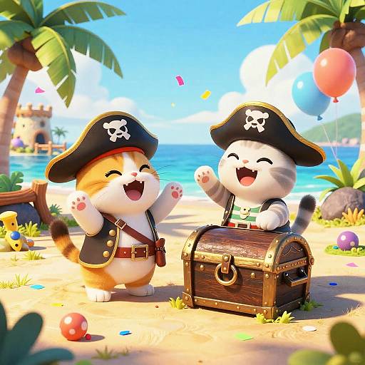 Playful Pirate Kittens Tropical Adventure