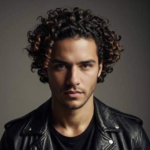 Portrait of Man with Curly Hair in Leather Jacket