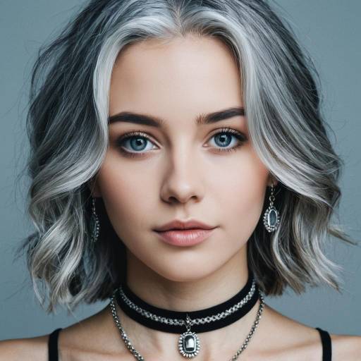Realistic Portrait of Girl with Grey Highlights