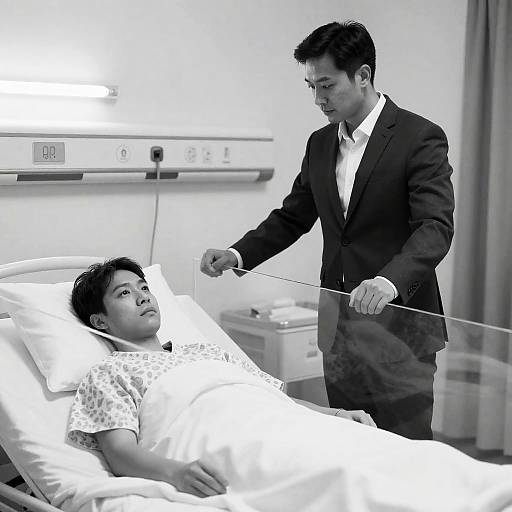 Somber Hospital Scene in Black and White