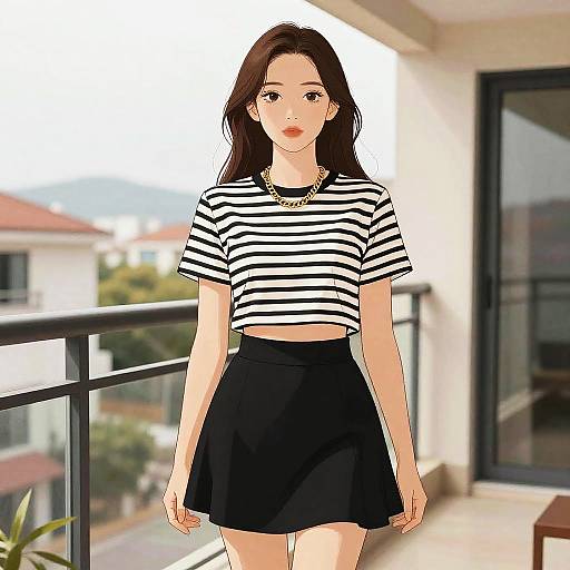 Willowy Woman in Striped Casual Outfit