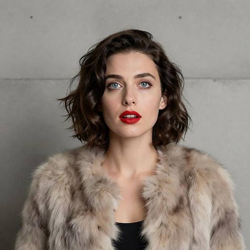Woman in Fur Coat with Red Lipstick