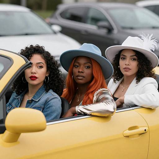 Three Women in a Yellow Convertible