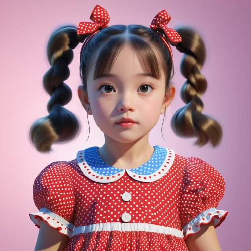 Young Girl in Polka Dot Dress with Pigtails