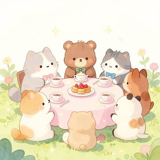 Whimsical Animal Tea Party Illustration