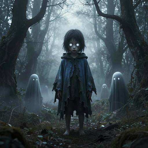 Ghostly Child in Eerie Forest