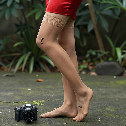 Elegant Woman in Garden with Stockings