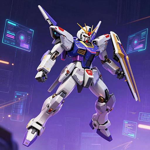 Sleek Gundam Soaring in Digital Matrix