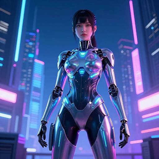 Futuristic Female Android in Neon City
