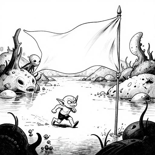 Goblin Fleeing Swamp with Banner