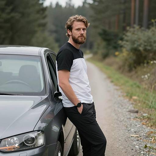 Casual Man by Gray Station Wagon