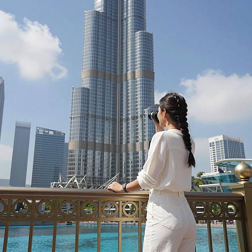 Woman photographing Burj Khalifa in Dubai