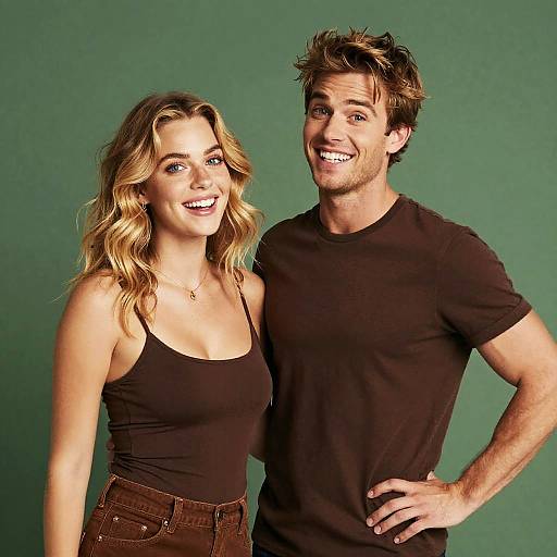 Smiling Young Couple in Brown Clothing