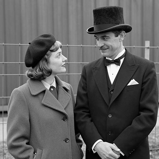 Vintage Black and White Portrait of Man and Woman Outdoors