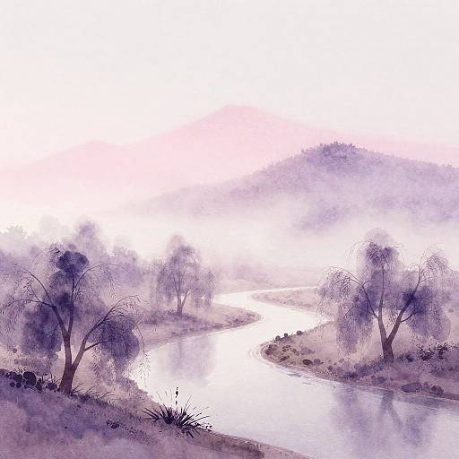 Minimalist Misty Valley Watercolor