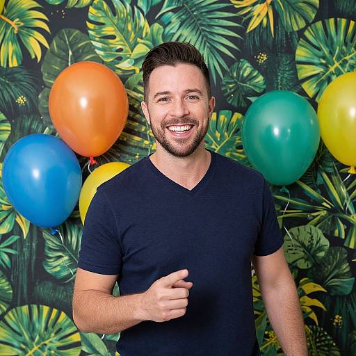 Cheerful Man Amid Tropical Celebration