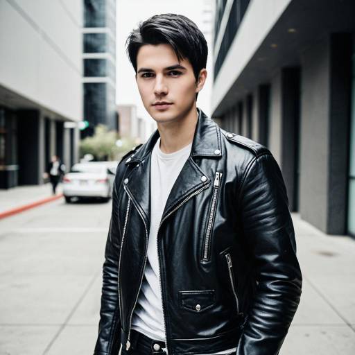 Young Man in Black Leather Jacket in Urban Setting