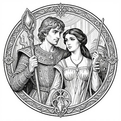 Ink Illustration of Enigmatic Couple