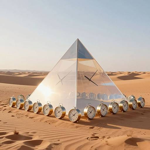 Floating Transparent Pyramid Over Desert