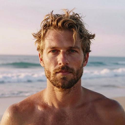 Messy Blond Man at Sunrise Beach