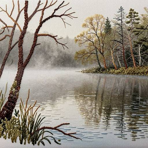 Foggy Lake Embroidery Appliqué Art