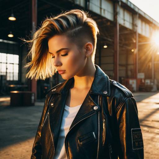 Young Woman with Undercut Hairstyle in Leather Jacket