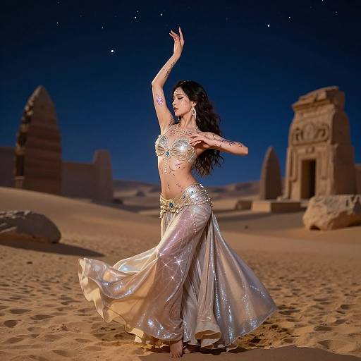 Mystical Belly Dancer Under Starry Sky