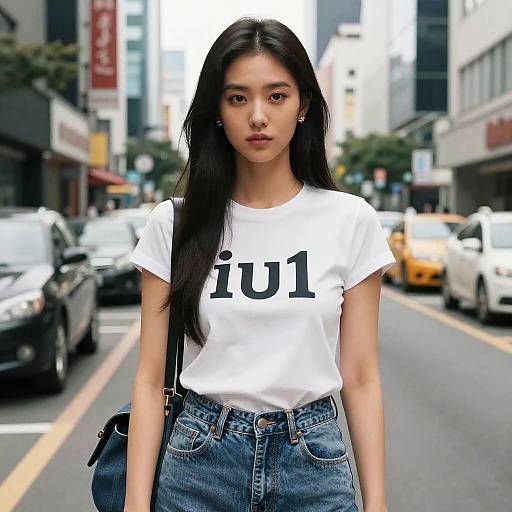 Photograph of an Asian woman with long black hair, wearing a white 