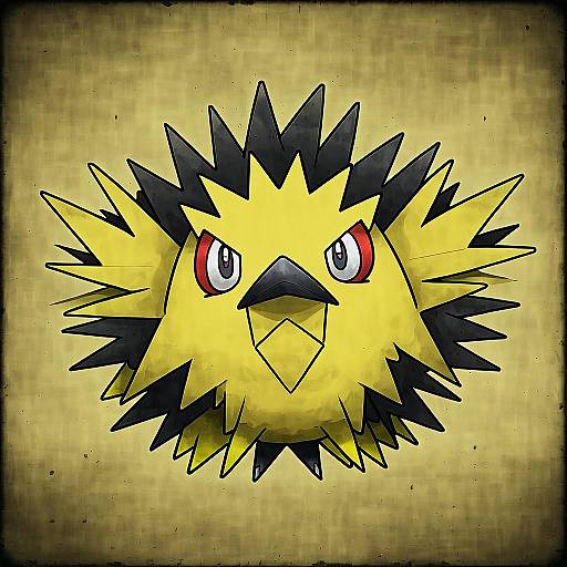 Illustration of Zapdos, pokemon in the style of Maccha