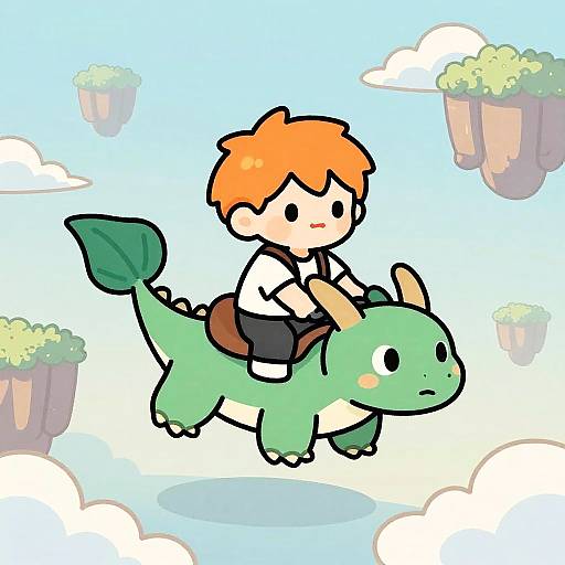 Cartoon Boy Riding Friendly Dragon