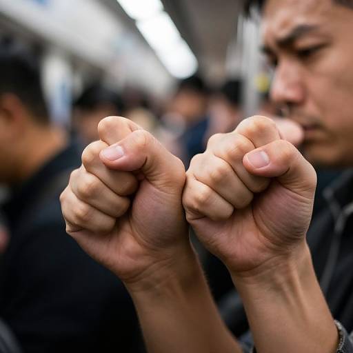 Frustrated Person in Crowded Subway