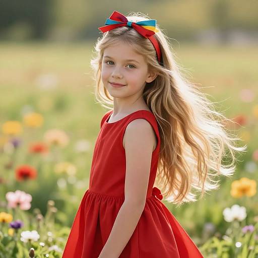 Young Girl in Red Dress Outdoors