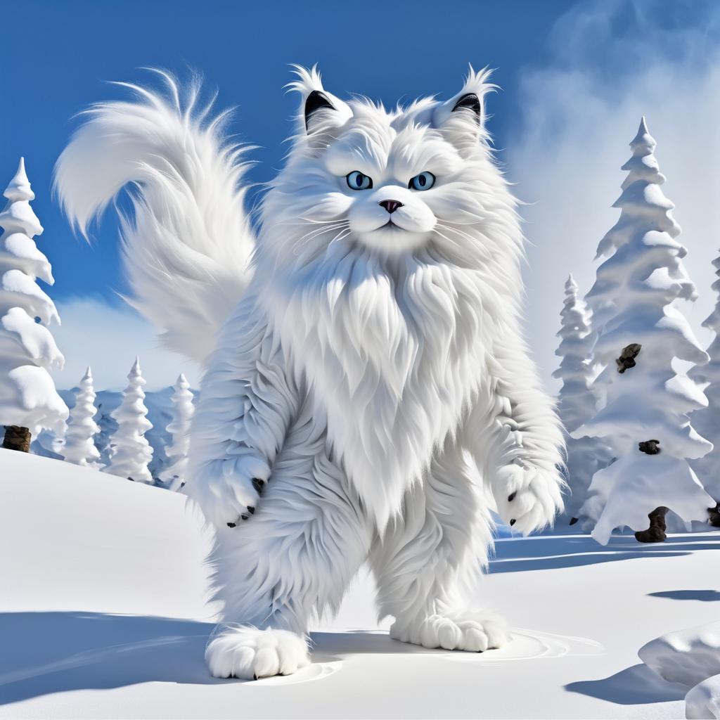 Surreal Yeti-Snow Cat Hybrid Portrait