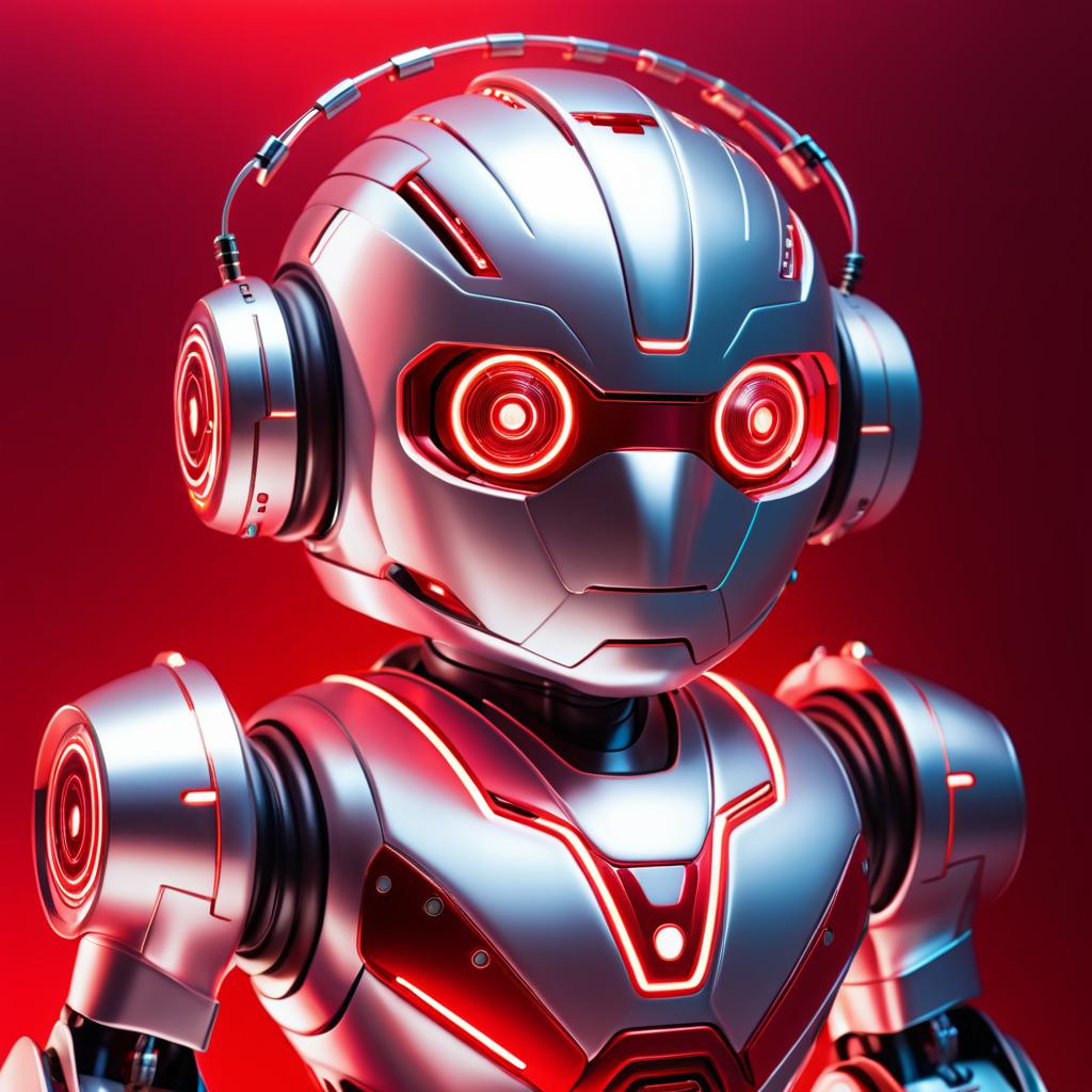 Vibrant Silver Robot on Red Background