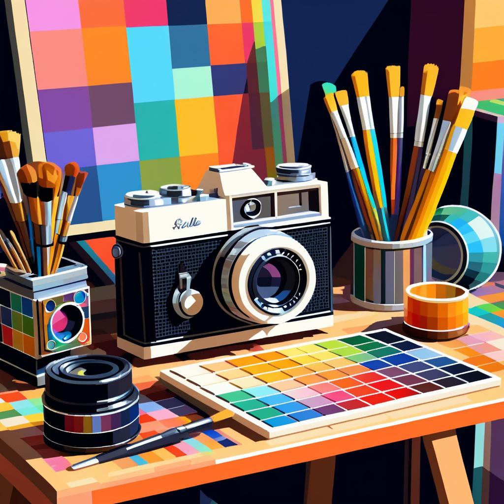 Charming Vintage Camera Pixel Art Still Life