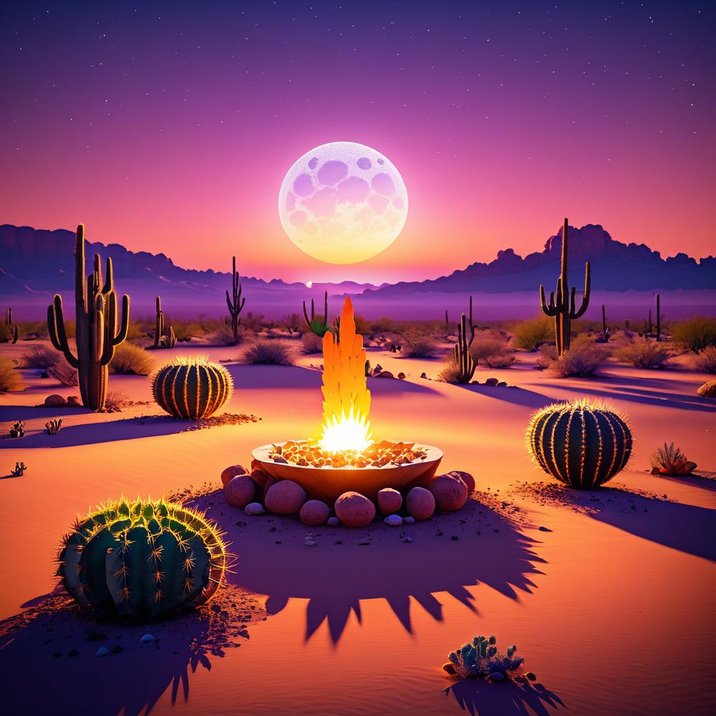 Vibrant Desert Sunset with Travelers