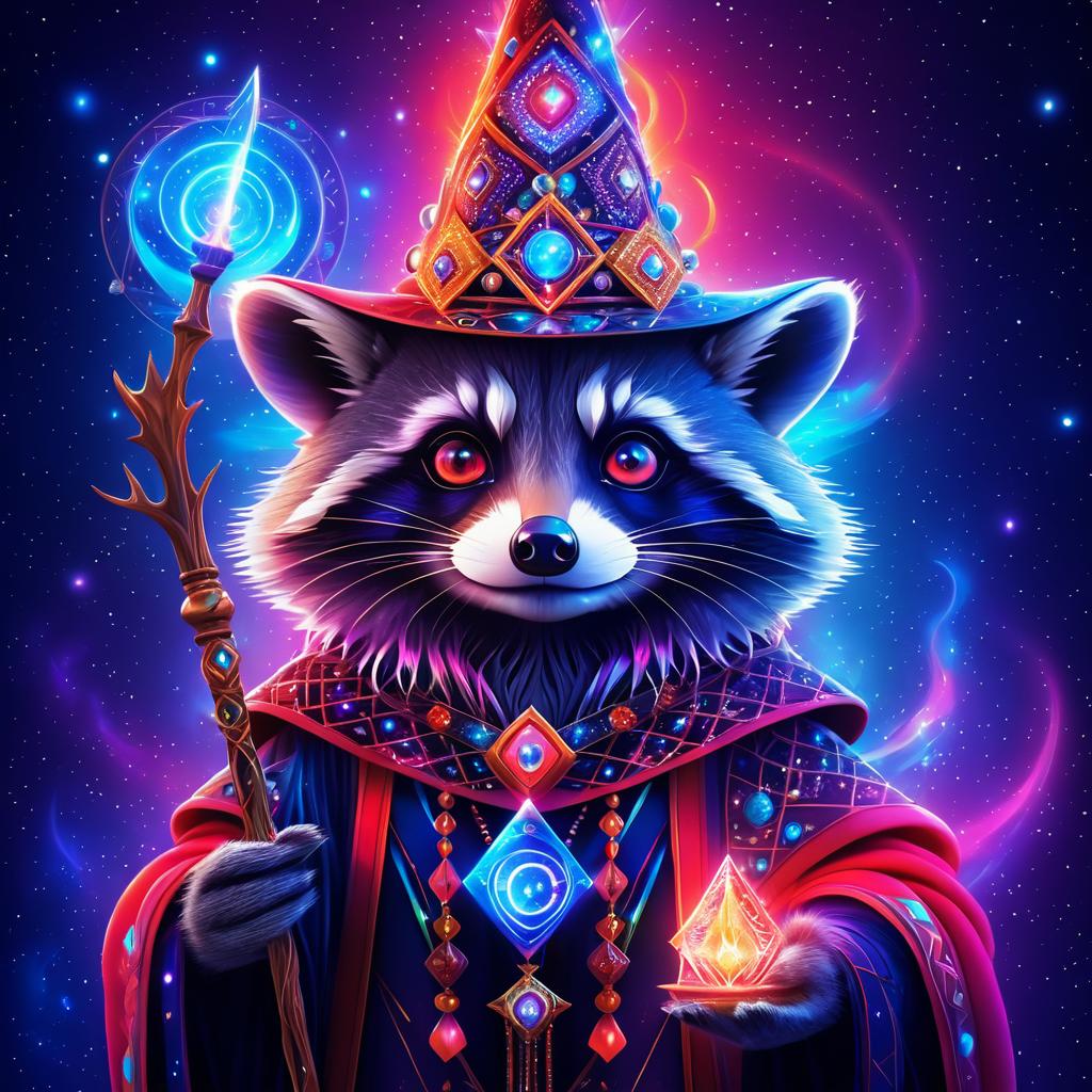 Mystical Raccoon Wizard in Cosmic Aura