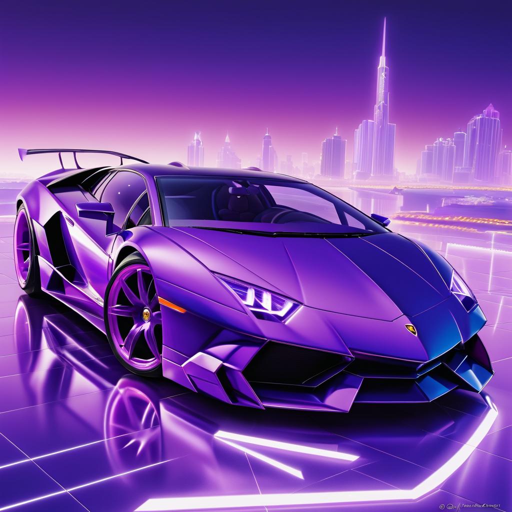 Vibrant Purple Lamborghini Comic Art