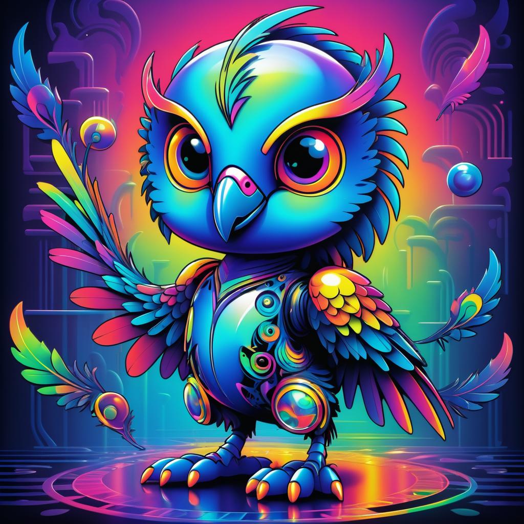 Vengeful Parrot in Iridescent Cartoon Style