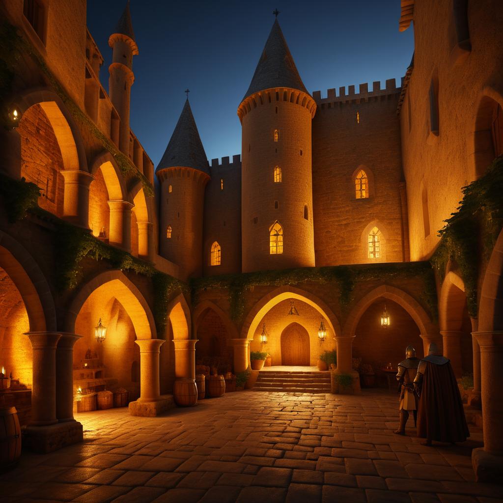 Dramatic Medieval Castle Courtyard Scene