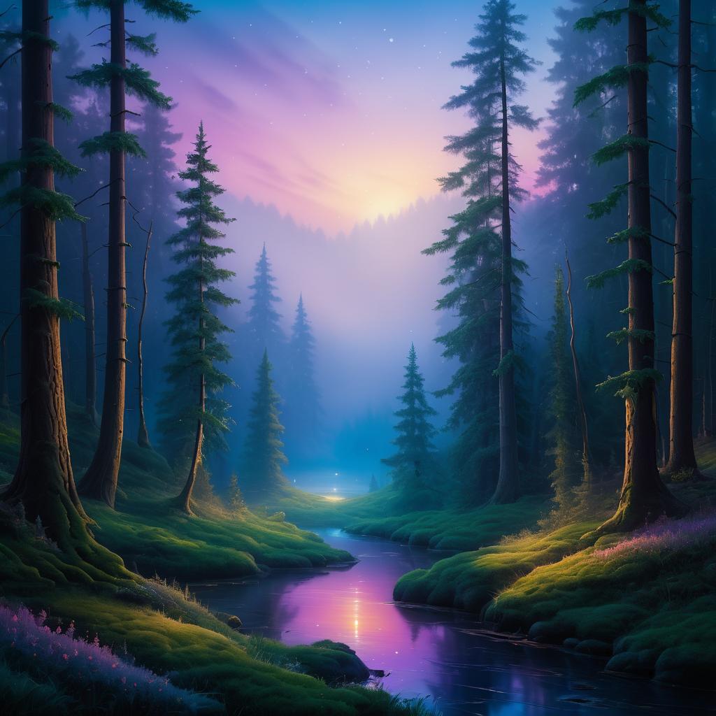 Enchanting Twilight Forest Oil Painting