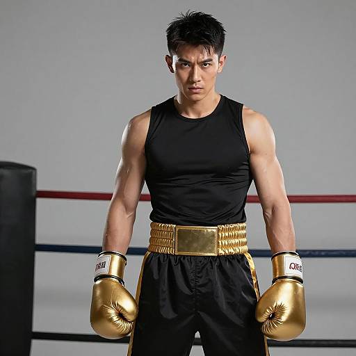 Intense Brawler in Boxing Ring Pose