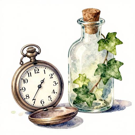 Watercolor Pocket Watch and Ivy