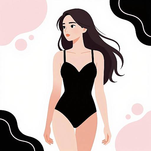 Woman in Black One-Piece Swimsuit Digital Illustration