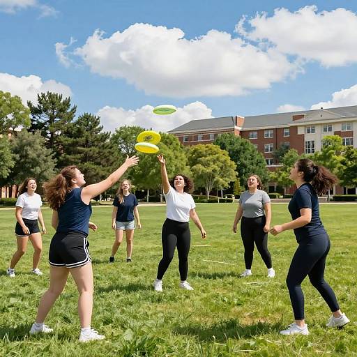 Energetic College Girls Playing Frisbee