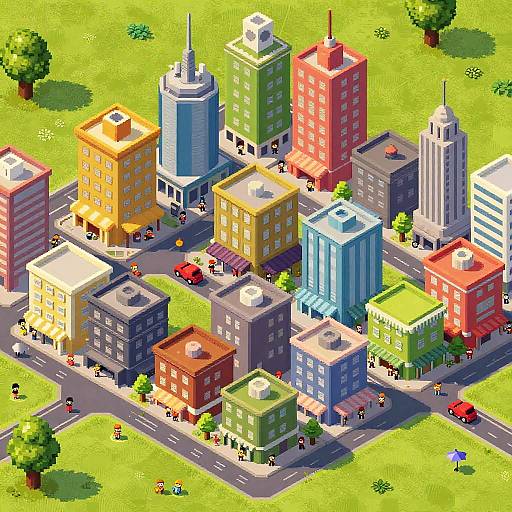 Isometric Pixel Art Vibrant Cityscape