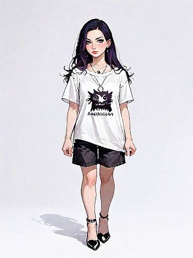 Casual Streetwear Woman in T-shirt Dress and Shorts