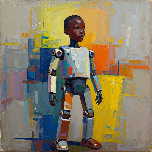 Abstract Robotic African Child Painting