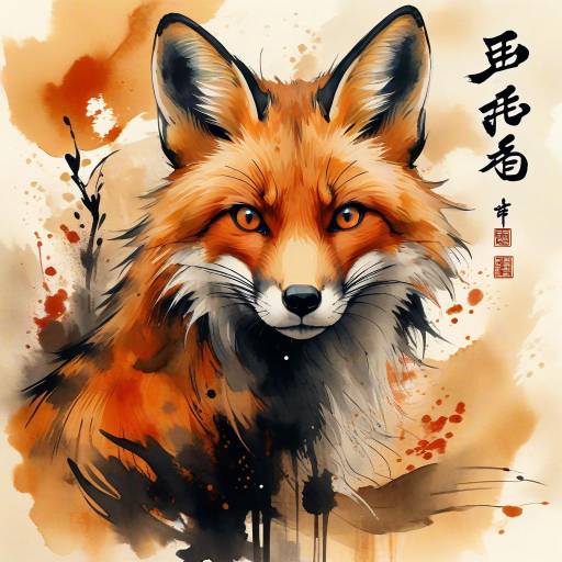 Majestic Red Fox in Ink Wash Art